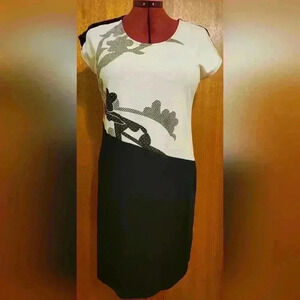 Variations | Beautiful Black & White Dress with Lace Detail, Size  M